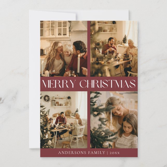 Cartes Pour Fêtes Annuelles Photo de famille moderne élégante Rouge Noël minim (Devant)