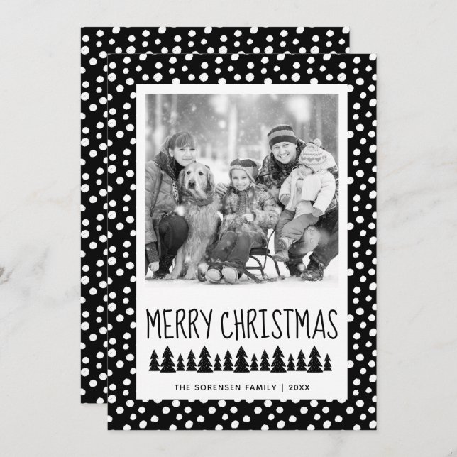 Cartes Pour Fêtes Annuelles Photo de famille moderne Points noirs blancs (Devant / Derrière)