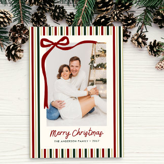 Cartes Pour Fêtes Annuelles Photo de famille moderne simple à rayures de Noël