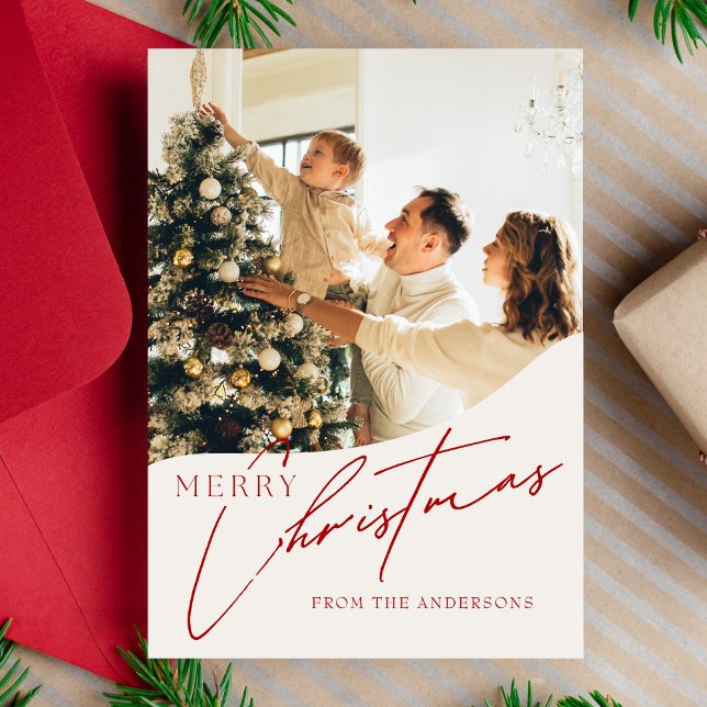 Cartes Pour Fêtes Annuelles Photo de famille moderne tendance rouge joyeux Noë (Créateur téléchargé)