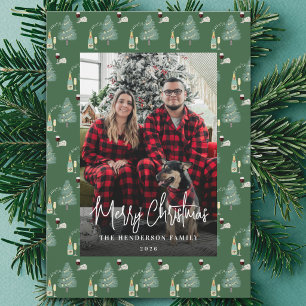 Cartes Pour Fêtes Annuelles Photo de famille Noël Arbre Musique Vin Fromage