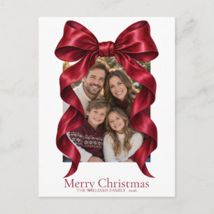Cartes Pour Fêtes Annuelles Photo de famille Noël avec nœud rouge Bourgogne