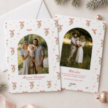 Photo de famille Noël Blanc Ruban Rouge Verdure
