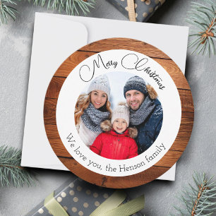 Cartes Pour Fêtes Annuelles Photo de famille Noël en bois flocon de neige