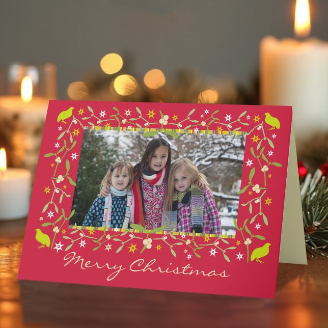 Cartes Pour Fêtes Annuelles Photo de famille noël mistletoe étoiles rouge (Créateur téléchargé)