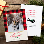 Cartes Pour Fêtes Annuelles Photo de famille Noël Personnalisé Russe Rouge Pla<br><div class="desc">Ajoutez un peu de charme fantaisiste à la saison des fêtes avec une carte de Noël photo personnalisée ! Votre photo préférée est associée à un motif Buffalo Plaid traditionnel et à une illustration d'inspiration vintage d'un Terrier écossais portant un arc. Personnalisez le modèle avec votre nom de famille et...</div>