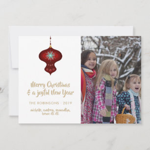 Cartes Pour Fêtes Annuelles Photo de famille Noël rétro Bourgogne et Kraft