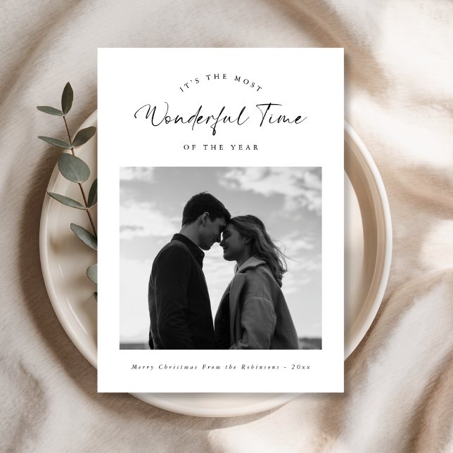 Cartes Pour Fêtes Annuelles Photo de famille noire et blanche Temps merveilleu (Créateur téléchargé)