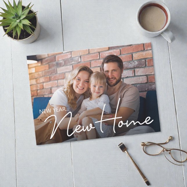 Cartes Pour Fêtes Annuelles Photo de famille Nouvelle adresse Nouvel an Nouvea (New Year New Home moving announcement photo family card.)