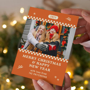 Cartes Pour Fêtes Annuelles Photo de famille orange rétro pour Noël