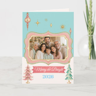 Cartes Pour Fêtes Annuelles Photo de famille personnalisé de Noël rétro pastel