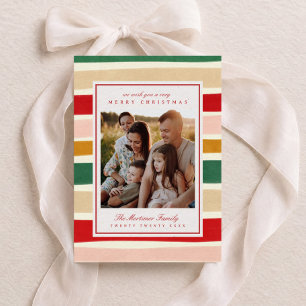 Cartes Pour Fêtes Annuelles Photo de famille rayé aquarelle coloré Noël