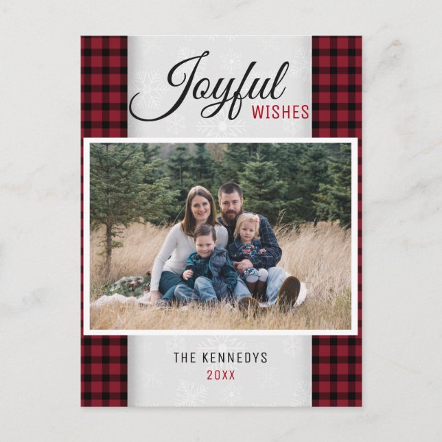 Cartes Pour Fêtes Annuelles Photo de famille Red Plaid Noël (Devant)