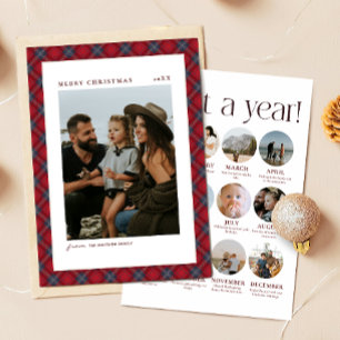 Cartes Pour Fêtes Annuelles Photo de famille Résumé de l'année en tartan rouge
