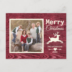 Cartes Pour Fêtes Annuelles Photo de famille rouge en bois rustique de Noël de