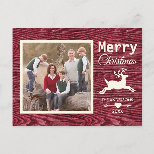 Cartes Pour Fêtes Annuelles Photo de famille rouge en bois rustique de Noël de (Devant)
