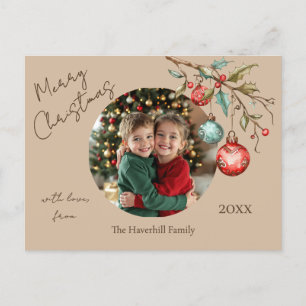 Cartes Pour Fêtes Annuelles Photo de famille Script élégant Aquarelle Noël
