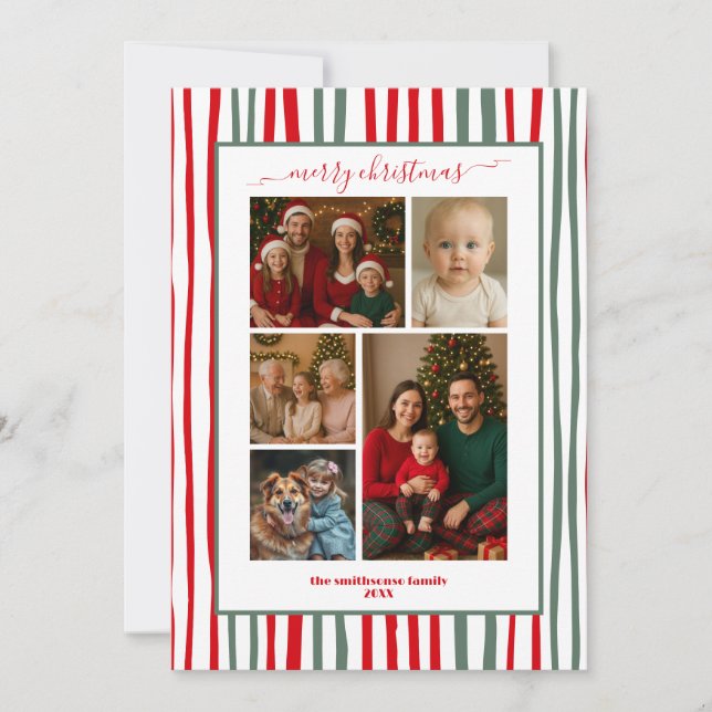 Cartes Pour Fêtes Annuelles Photo de famille Stripes joyeux Noël (Devant)