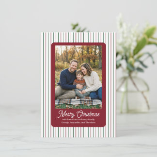 Cartes Pour Fêtes Annuelles Photo de famille sur fond rouge avec rayures de No