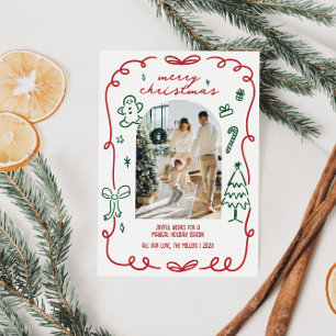 Cartes Pour Fêtes Annuelles Photo de famille tirée à la main