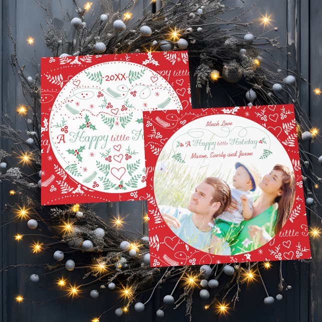 Cartes Pour Fêtes Annuelles Photo de famille Un joyeux petit Holiday Green Red (Créateur téléchargé)