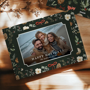 Cartes Pour Fêtes Annuelles Photo de famille vert foncé botanique vintage Noël