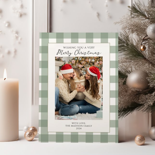 Cartes Pour Fêtes Annuelles Photo de famille verte moderne Joyeux Noël (Créateur téléchargé)