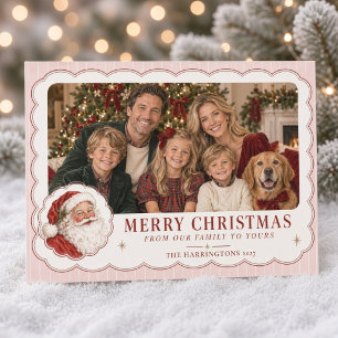 Cartes Pour Fêtes Annuelles Photo de famille vintage avec Père Noël et rayures