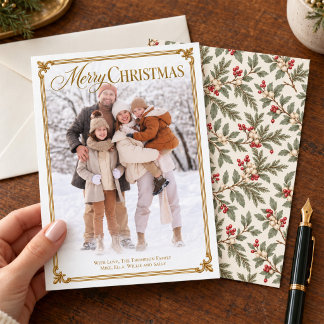 Cartes Pour Fêtes Annuelles Photo de famille vintage avec verdure de Noël
