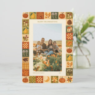 Cartes Pour Fêtes Annuelles Photo de famille vintage de Thanksgiving en patchw