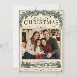 Cartes Pour Fêtes Annuelles Photo de famille vintage Joyeux Noël Evergreen