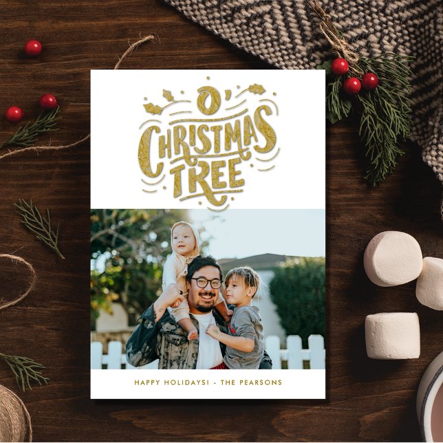 Cartes Pour Fêtes Annuelles Photo de Family (Oh Christmas Tree Gold Photo Family Holiday Card)