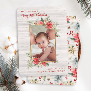 Cartes Pour Fêtes Annuelles Photo de Farmhouse Poinsettia Merry Little Christm