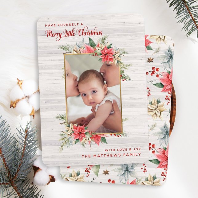 Cartes Pour Fêtes Annuelles Photo de Farmhouse Poinsettia Merry Little Christm (Créateur téléchargé)