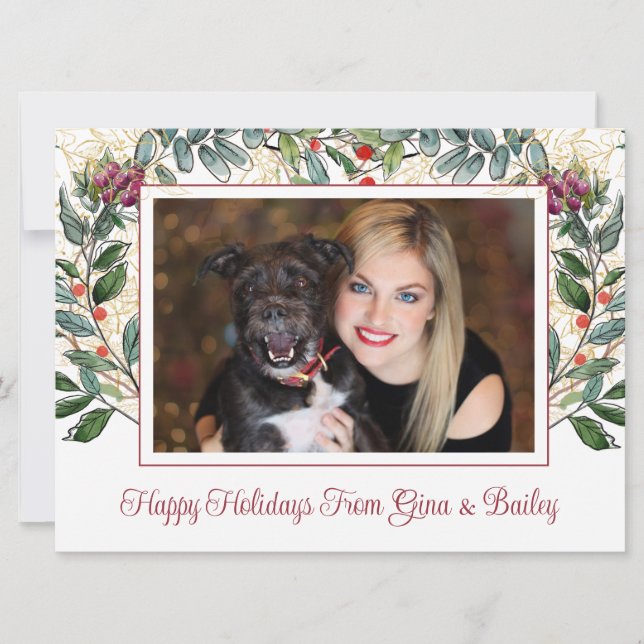 Cartes Pour Fêtes Annuelles Photo de femme et de chien de Noël simple et éléga (Devant)