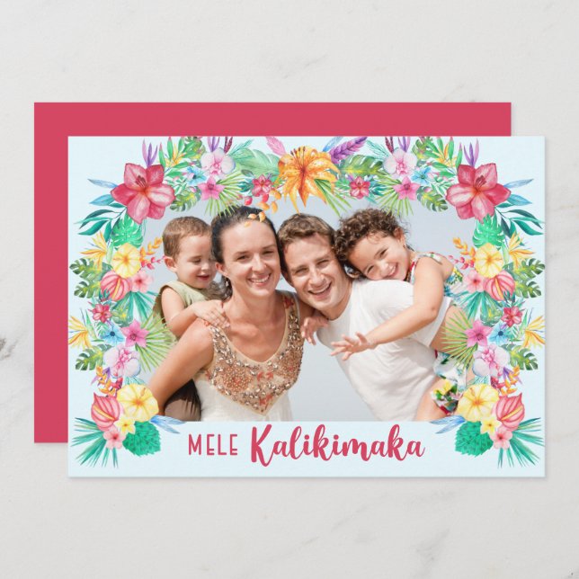 Cartes Pour Fêtes Annuelles Photo de fleurs tropicales hawaïennes Mele Kalikim (Devant / Derrière)