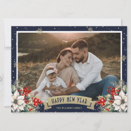 Cartes Pour Fêtes Annuelles Photo de flocon de neige botanique bleu Bonne Anné