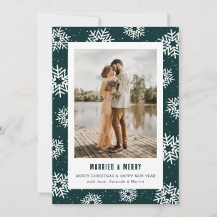Cartes Pour Fêtes Annuelles Photo de flocon de neige moderne Marié et joyeux