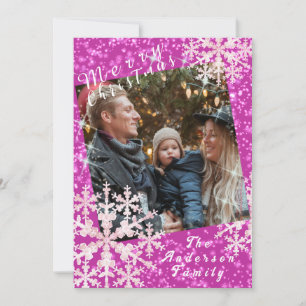 Cartes Pour Fêtes Annuelles Photo de flocons de neige Magenta