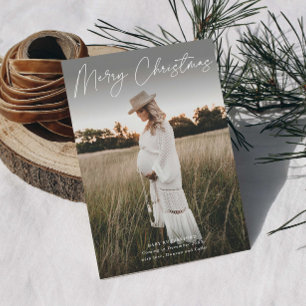 Cartes Pour Fêtes Annuelles Photo de grossesse de Noël avec écriture minimalis