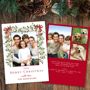 Cartes Pour Fêtes Annuelles Photo de gui de Noël à ruban rouge aquarelle
