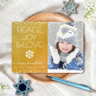 Cartes Pour Fêtes Annuelles Photo de Hanukkah en or Paix Joie Amour Citation F