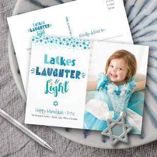 Cartes Pour Fêtes Annuelles Photo de Hanukkah Latkes Rire Lumière Moderne Amus
