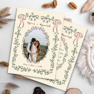 Cartes Pour Fêtes Annuelles Photo de jeunes mariés floral dessiné à la main de