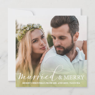 Cartes Pour Fêtes Annuelles Photo de jeunes mariés Mariés et joyeux ombre vert