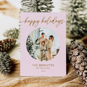 Cartes Pour Fêtes Annuelles Photo de Joyeuses Vacances Pink & Gold