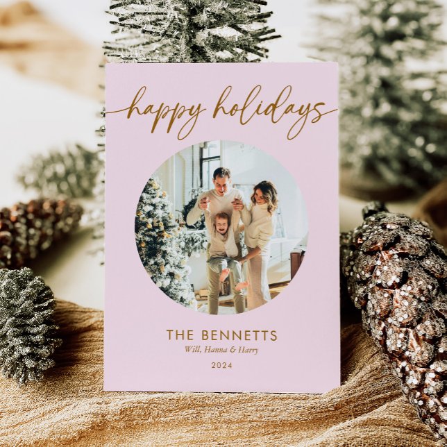 Cartes Pour Fêtes Annuelles Photo de Joyeuses Vacances Pink & Gold (Créateur téléchargé)