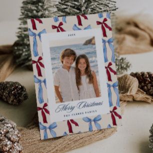 Cartes Pour Fêtes Annuelles Photo de Joyeux Noël avec motif de ruban Americana