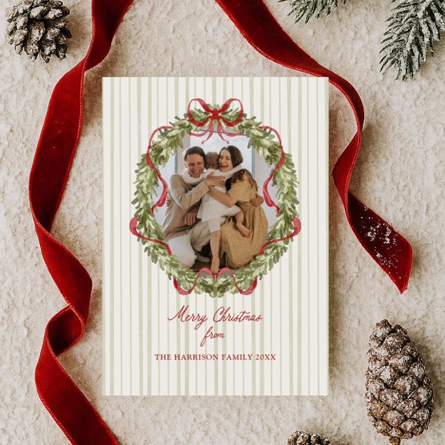 Cartes Pour Fêtes Annuelles Photo de la couronne de Noël Red Bow (Créateur téléchargé)