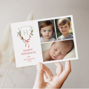 Cartes Pour Fêtes Annuelles Photo de la crête de Noël Red Bow